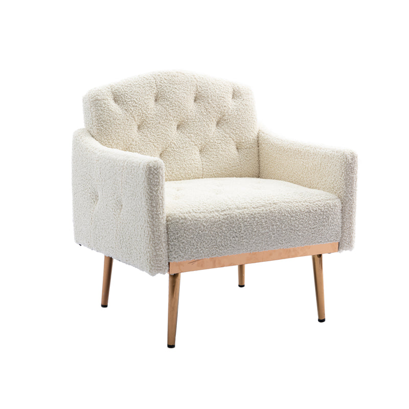 Fauteuil Moderne en Tissu Teddy Blanc - Élégant et Confortable