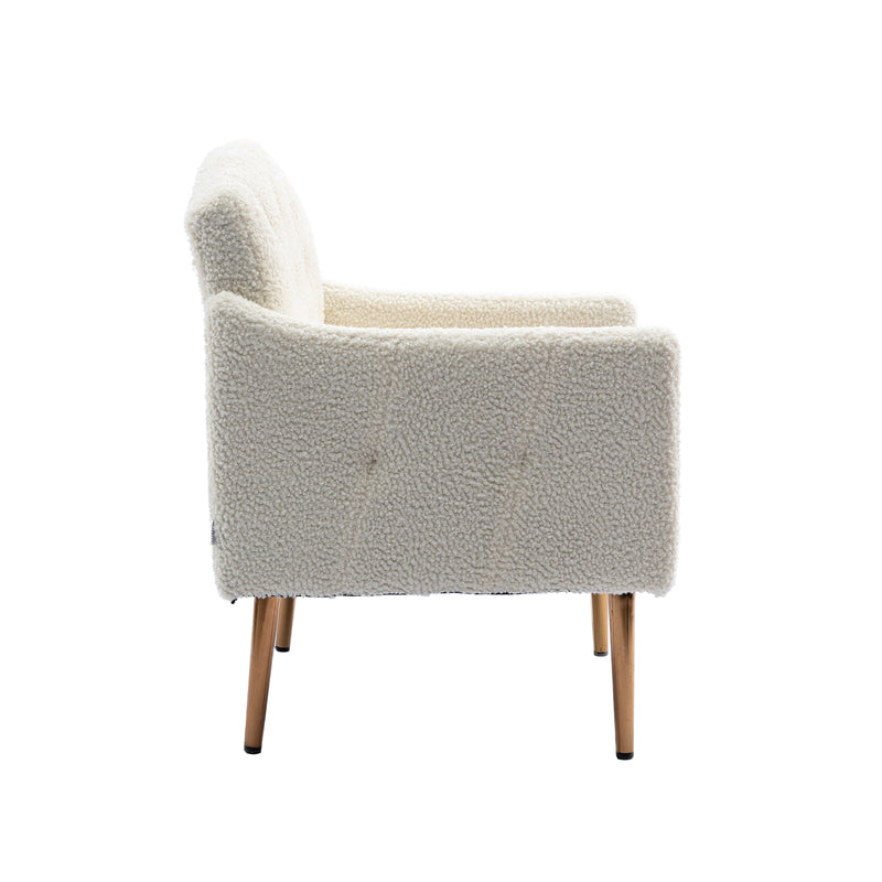 Fauteuil Moderne en Tissu Teddy Blanc - Élégant et Confortable