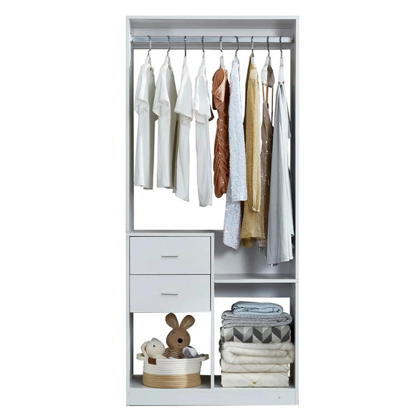 305 GreyCloset System: Walk-in Closet Organizer System with 4 Drawers Closet Kit with Shelves Hanging Rod Metal Handles Built-in Storage Organization 31.5"W x 15.7"D x 70.8"H - FlashesVente