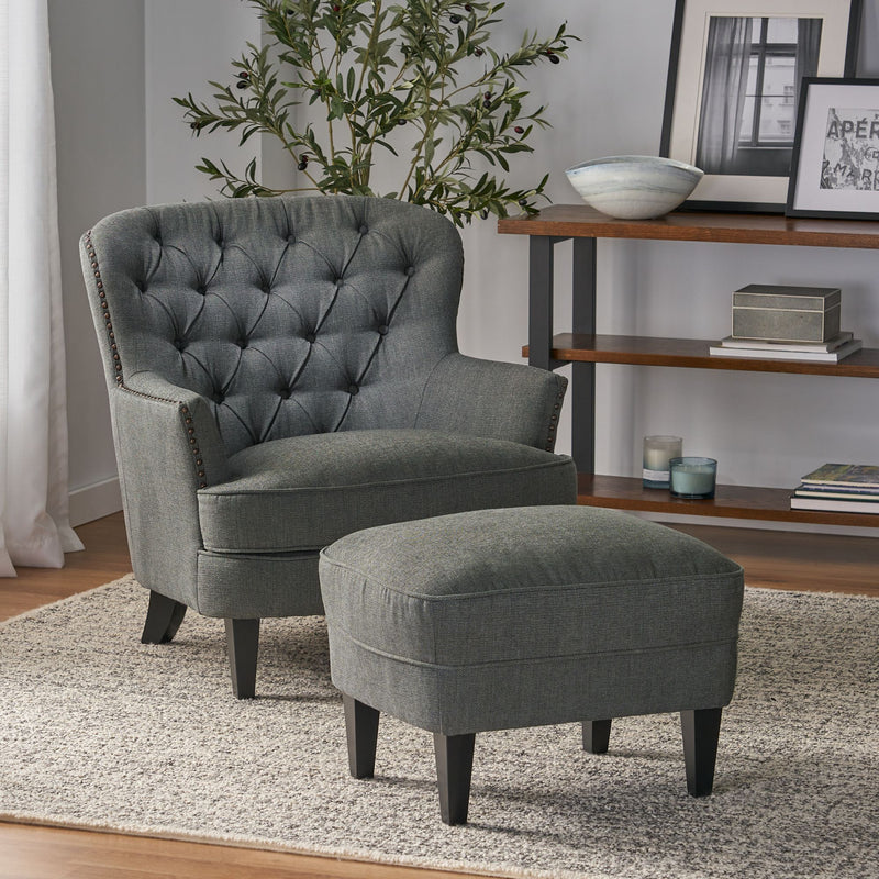 Fauteuil Club Gris Moderne & Ottoman