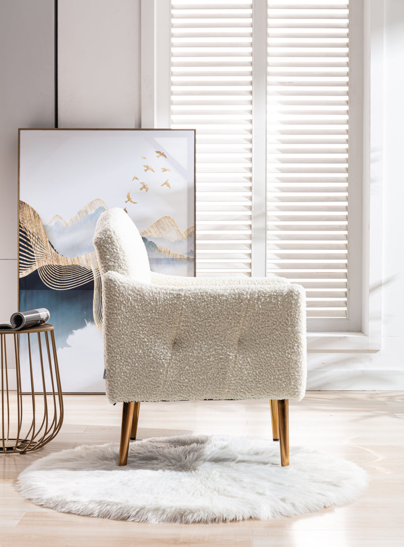 Fauteuil Moderne en Tissu Teddy Blanc - Élégant et Confortable