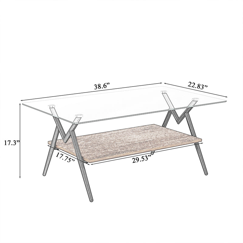 Table Basse Moderne en Verre Trempé - Pieds en Métal Noir