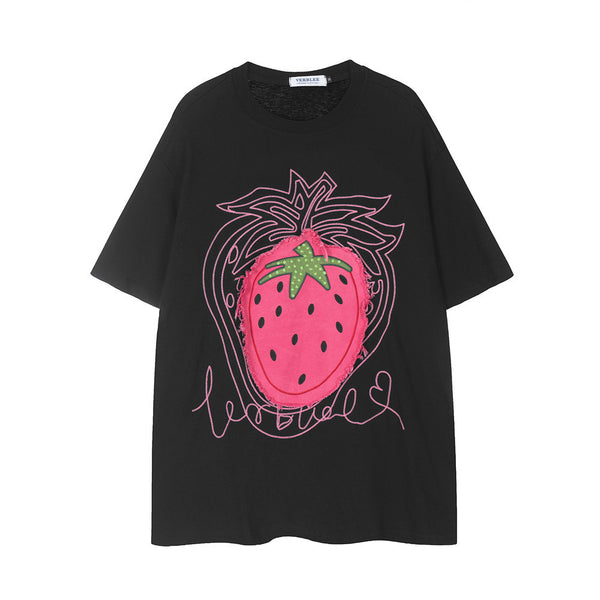 Strawberry Affixed Cloth Embroidered Short Sleeve Men