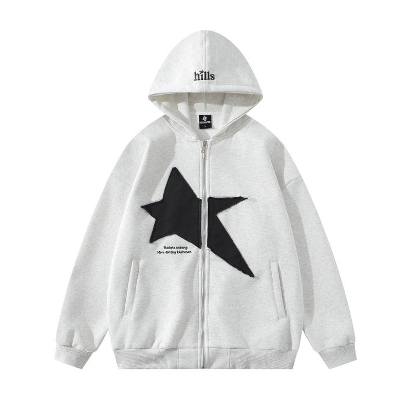 Pentagram Geometry Paste Cloth Embroidery Hooded Cardigan Sweater Men