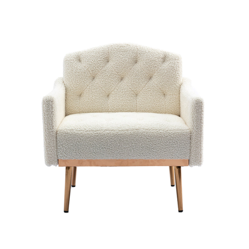 Fauteuil Moderne en Tissu Teddy Blanc - Élégant et Confortable