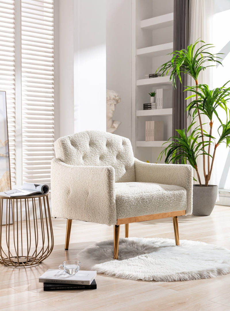 Fauteuil Moderne en Tissu Teddy Blanc - Élégant et Confortable