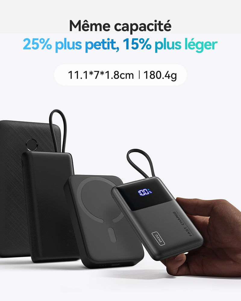 INIU Batterie Externe Charge Rapide, Petit Power Bank Haute Vitesse 10000 mAh 20W PD, Câble USB-C Intégré, USB C in&Out, pour iPhone iPhone 16 15 14 13 Samsung S23 S22 Google et Autres - FlashesVente