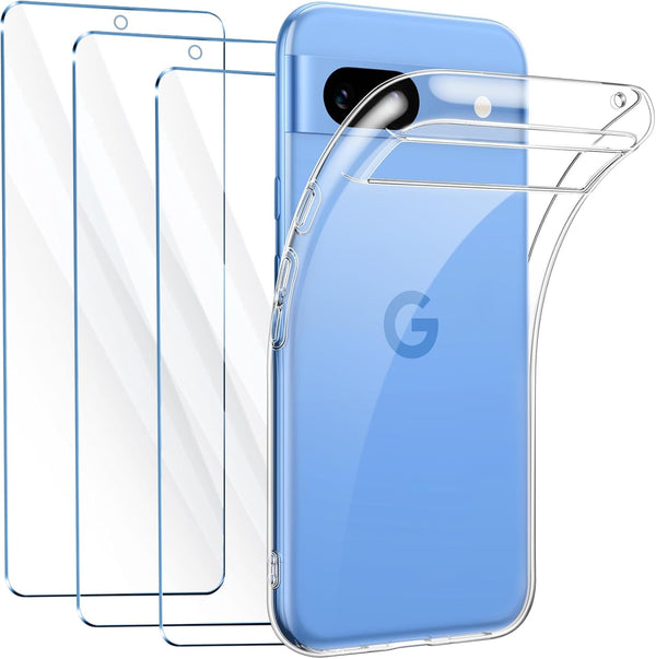 FLLAO Coque Compatible avec Google Pixel 8a Transparente avec 3 Verre trempé Protection écran, Souple Silicone Mince Étui Protection Bumper Housse TPU Téléphone Pixel 8a Cover - FlashesVente