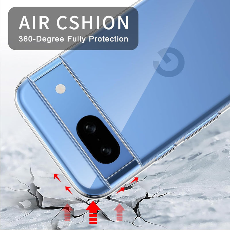 FLLAO Coque Compatible avec Google Pixel 8a Transparente avec 3 Verre trempé Protection écran, Souple Silicone Mince Étui Protection Bumper Housse TPU Téléphone Pixel 8a Cover - FlashesVente