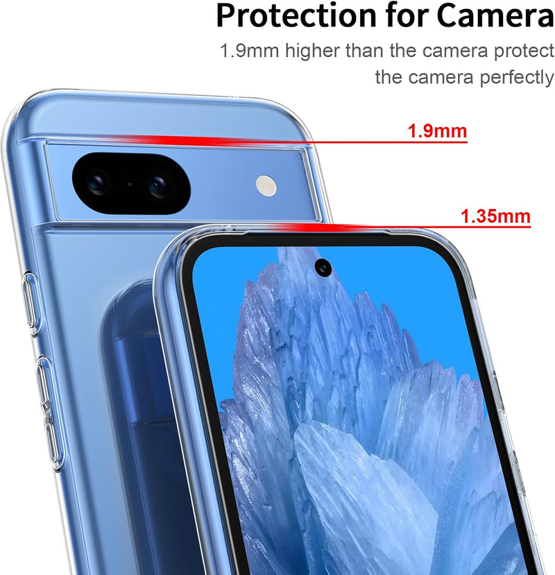 FLLAO Coque Compatible avec Google Pixel 8a Transparente avec 3 Verre trempé Protection écran, Souple Silicone Mince Étui Protection Bumper Housse TPU Téléphone Pixel 8a Cover - FlashesVente