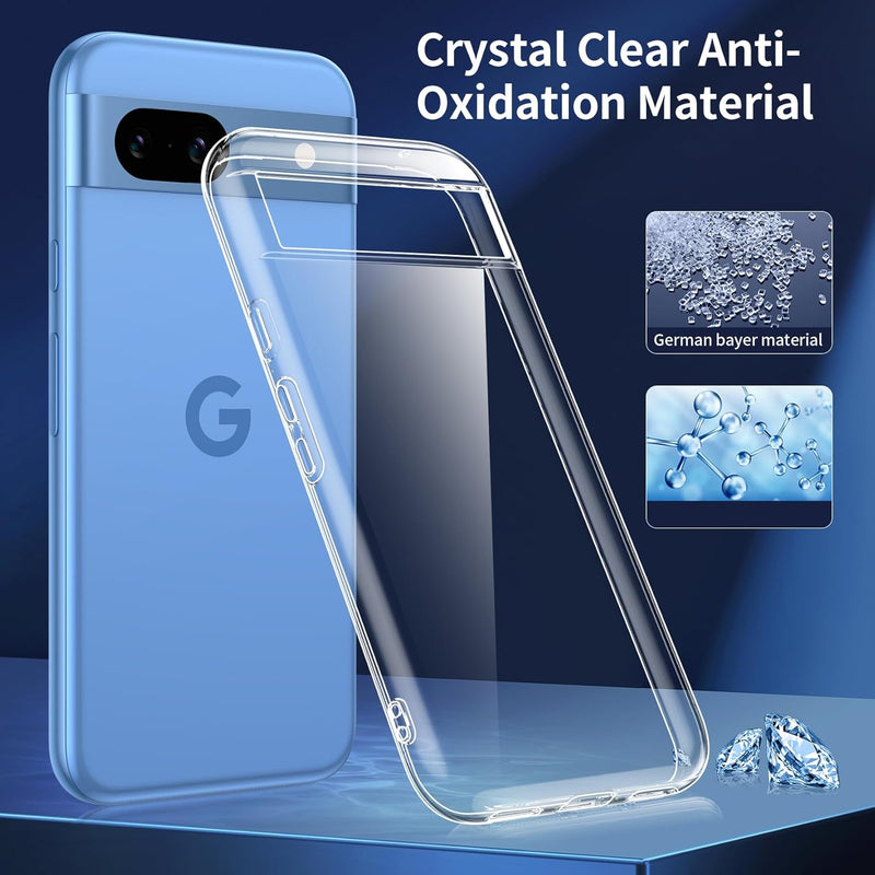 FLLAO Coque Compatible avec Google Pixel 8a Transparente avec 3 Verre trempé Protection écran, Souple Silicone Mince Étui Protection Bumper Housse TPU Téléphone Pixel 8a Cover - FlashesVente