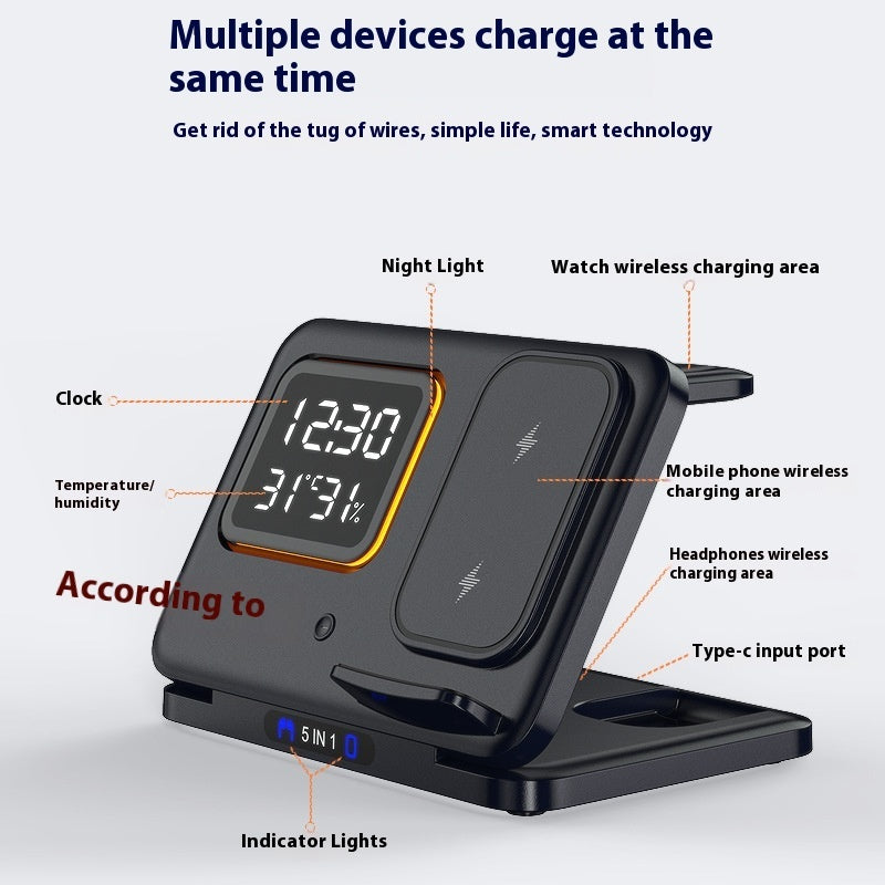 15W Wireless Chargers Stand 5 In1 LED Digital Alarm Clock Fast Charging Dock Station - FlashesVente