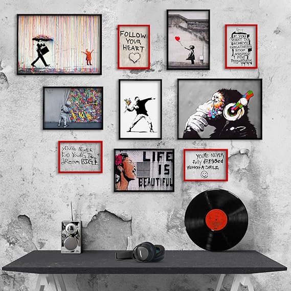 Giallobus - Lot de 10 Affiches murales - Banksy - Collection Banksy 1 - Papier couché - | 2 x A3 42x30cm | 4 x A4 30x21cm | 4 x A5 21x15cm | - sans Cadres - Tableaux Modernes Salon - FlashesVente