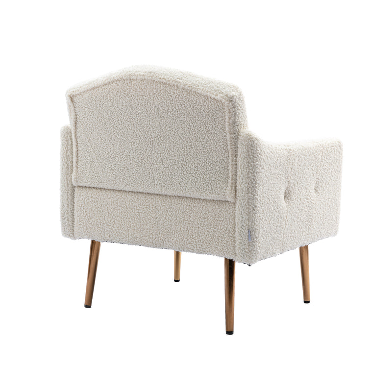 Fauteuil Moderne en Tissu Teddy Blanc - Élégant et Confortable