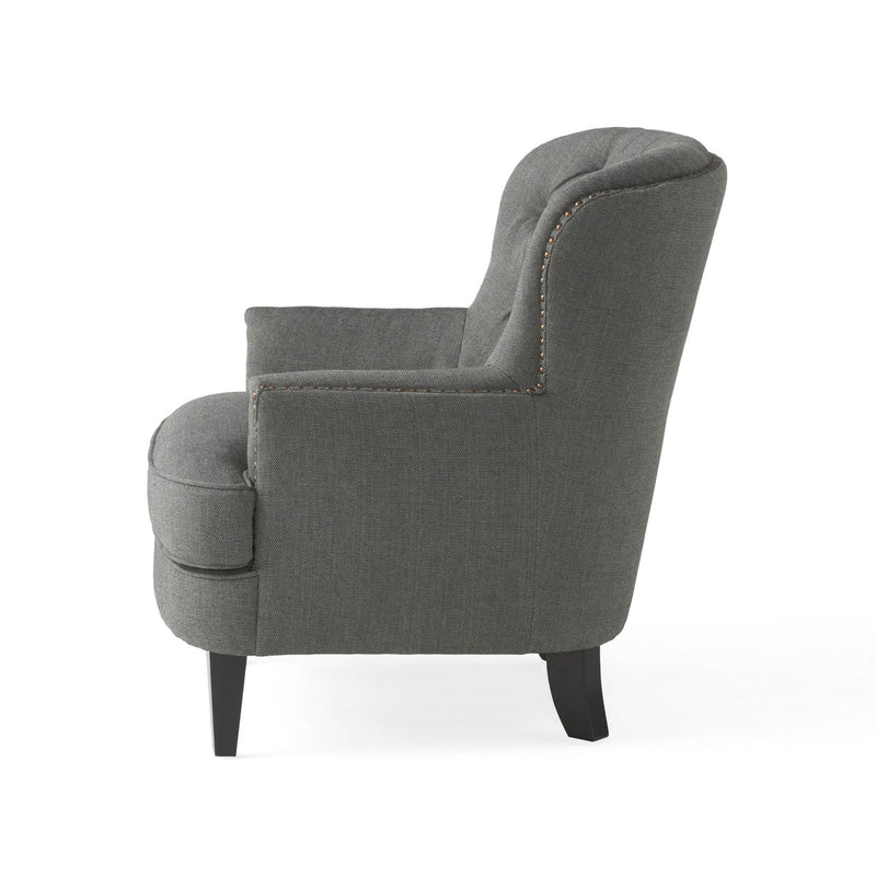 Fauteuil Club Gris Moderne & Ottoman