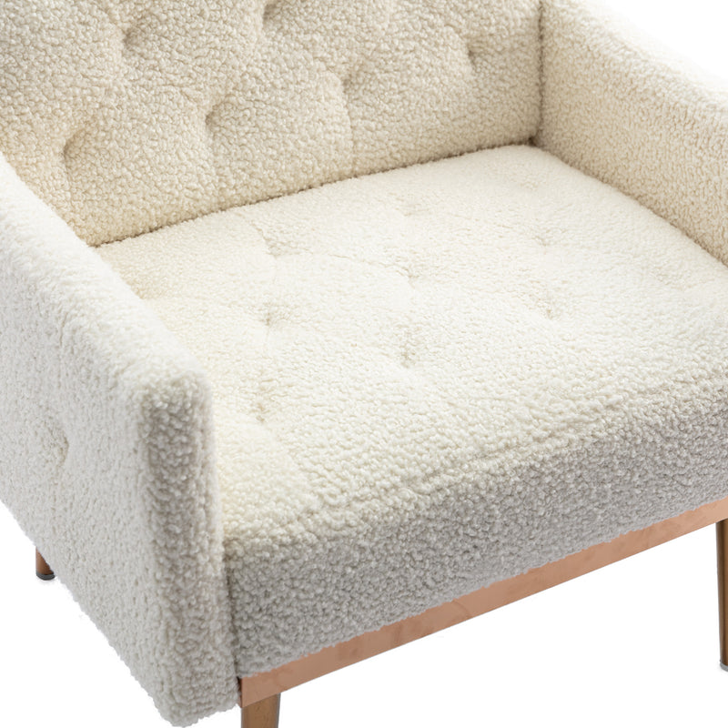 Fauteuil Moderne en Tissu Teddy Blanc - Élégant et Confortable