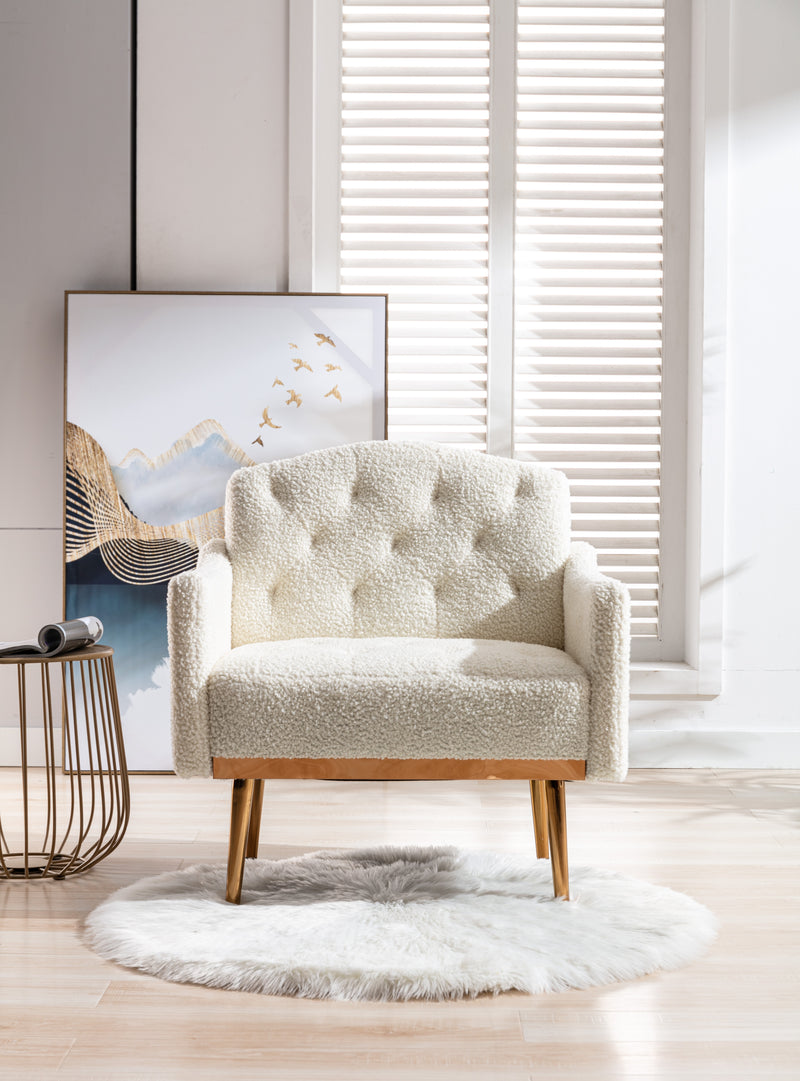 Fauteuil Moderne en Tissu Teddy Blanc - Élégant et Confortable