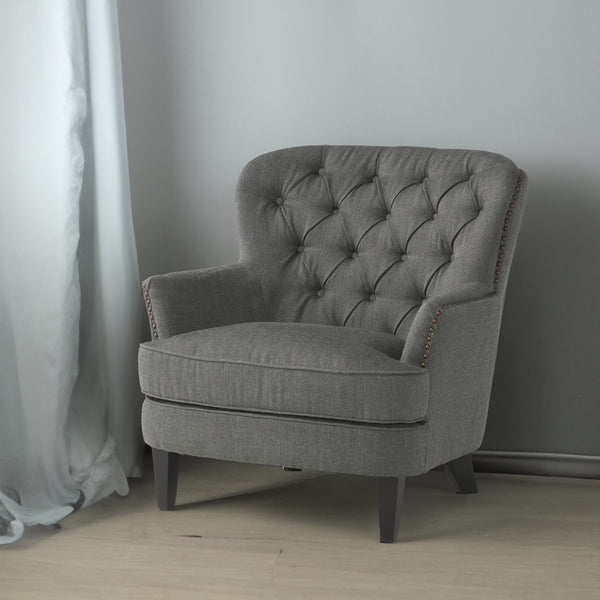 Ensemble fauteuil club et ottoman gris moderne. Confort et style pour votre salon. Tissu de qualité, design élégant et dimensions idéales. Achetez maintenant !