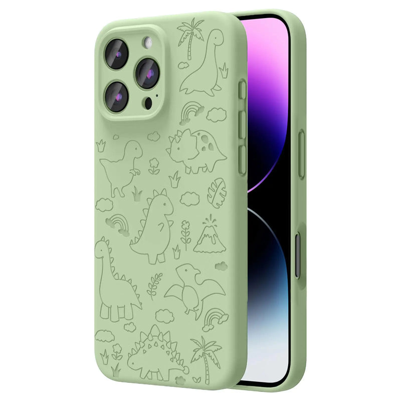 Magnetic Engraved Case Compatible with iPhone 11 Pro Max Case, Compatible with Magsafe, Slim Liquid Silicone Phone Case for Women Girls, Midnight Green Dinosaur - FlashesVente