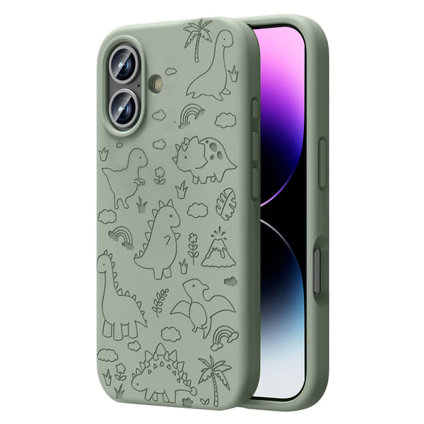 Magnetic Engraved Case Compatible with iPhone 11 Pro Max Case, Compatible with Magsafe, Slim Liquid Silicone Phone Case for Women Girls, Midnight Green Dinosaur - FlashesVente