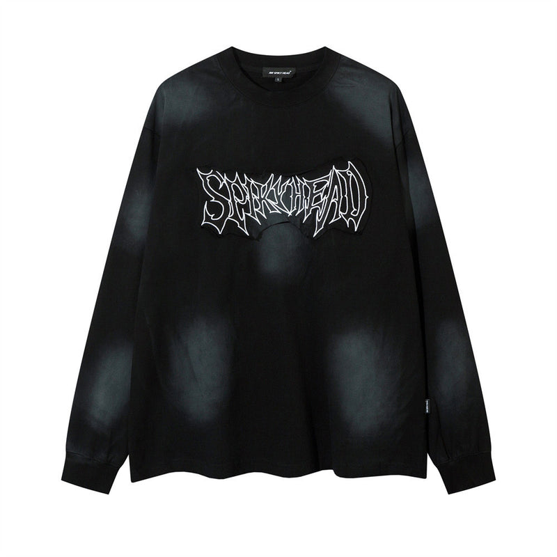 Dark Gothic Letter Affixed Cloth Embroidered Long Sleeve T-shirt For Men