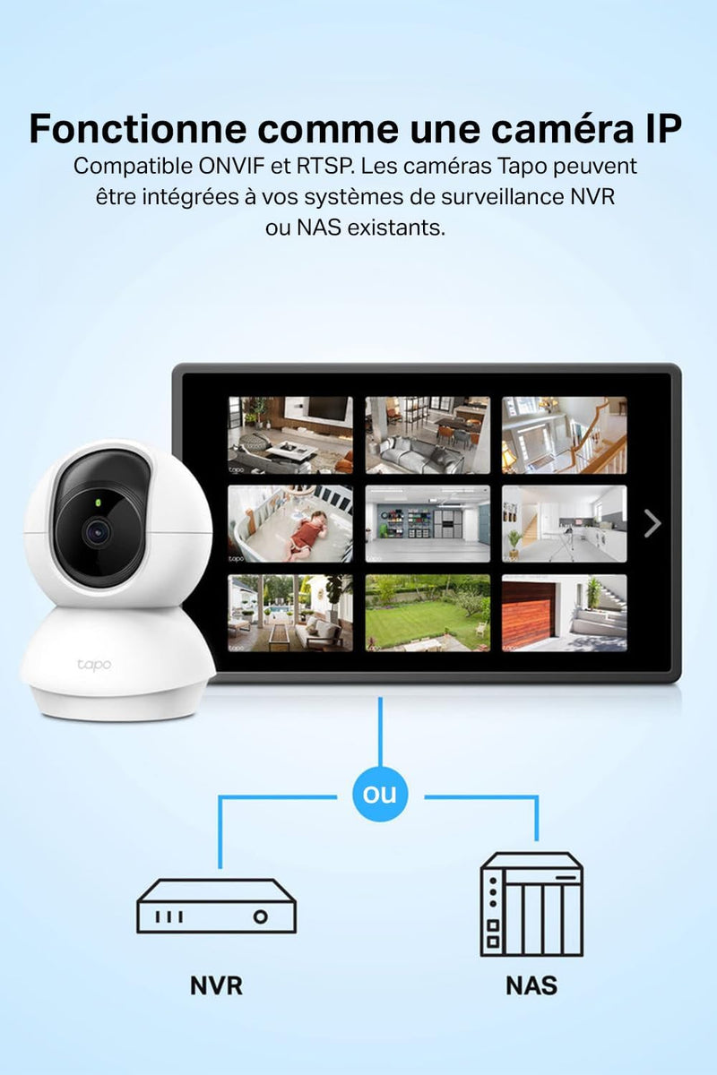 Tapo 2K(3MP) Caméra Surveillance WiFi intérieure 360° C210, Vision nocturne, Notifications en temps réel, Détection de personne, Suivi de mouvement, Télécommande, Compatible avec Alexa