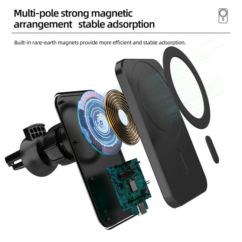 Magnetic Wireless Charger Car Mount Holder For iPhone 12 13 14 Pro Max MagSafe - FlashesVente