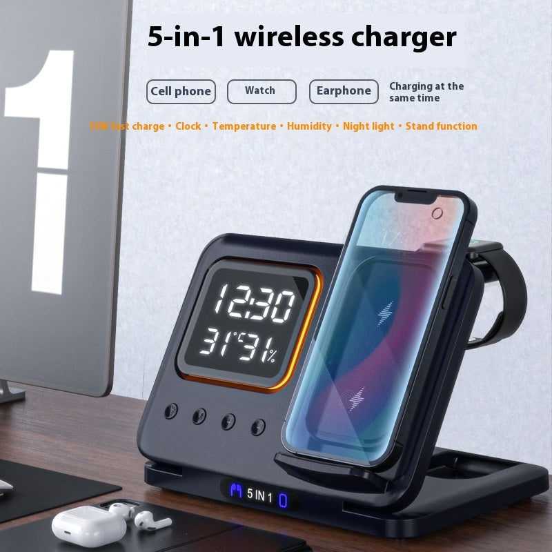 15W Wireless Chargers Stand 5 In1 LED Digital Alarm Clock Fast Charging Dock Station - FlashesVente