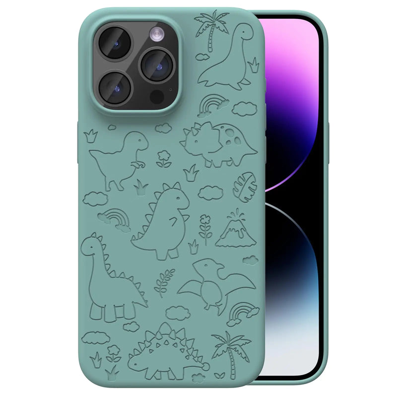 Magnetic Engraved Case Compatible with iPhone 11 Pro Max Case, Compatible with Magsafe, Slim Liquid Silicone Phone Case for Women Girls, Midnight Green Dinosaur - FlashesVente