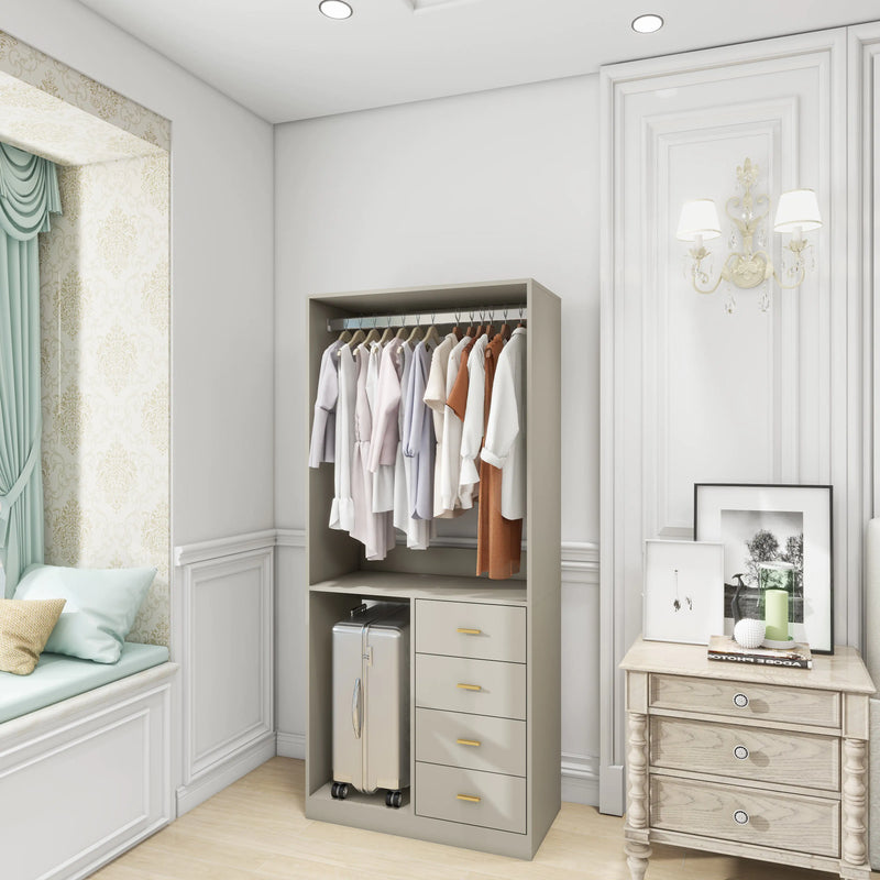 305 GreyCloset System: Walk-in Closet Organizer System with 4 Drawers Closet Kit with Shelves Hanging Rod Metal Handles Built-in Storage Organization 31.5"W x 15.7"D x 70.8"H - FlashesVente