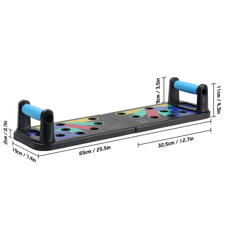 Maximisez vos entraînements avec notre plateau de pompes pliant multifonction ! 12/14 fonctions pour sculpter votre corps chez vous ou au bureau.