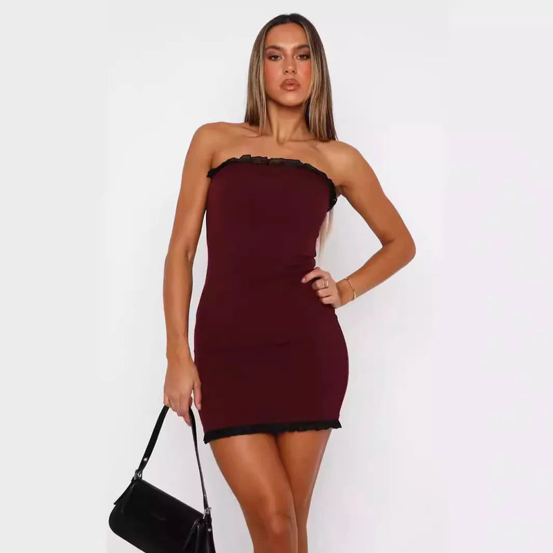 Summer Zipper Lace Fashion Bag Arm Tube Top Off Shoulder Dress - FlashesVente