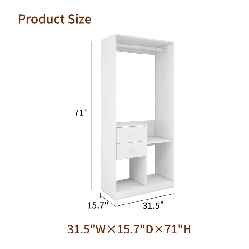 305 GreyCloset System: Walk-in Closet Organizer System with 4 Drawers Closet Kit with Shelves Hanging Rod Metal Handles Built-in Storage Organization 31.5"W x 15.7"D x 70.8"H - FlashesVente